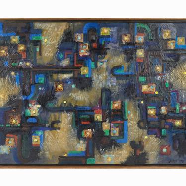 1975 Walter Myers Abstract Oil Painting on Canvas Mid Century Modern 