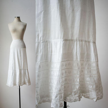 White Cotton Edwardian Underskirt / Antique Lace Skirt / Vintage Cotton Lace Skirt / Edwardian Skirt / Antique Textile Skirt 