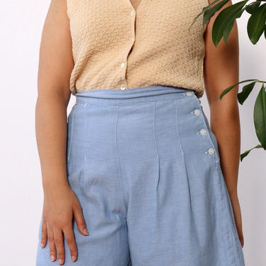 Chambray Pleat 1940s Shorts L