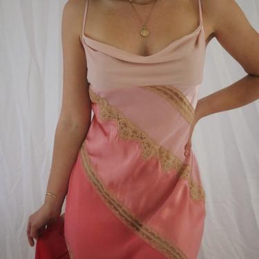 Vintage Victoria’s Secret Silk Slip Dress - Petal Pink Chiffon Silk + Charmeuse Silk Fabric - Cowl Neckline - Medium 