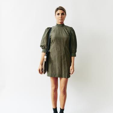 Ganni Gingham Puff Sleeve Mini Dress, Size 38