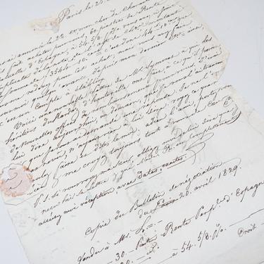 Antique 1829 French Document,  Handwritten Scrip, Vintage Manuscript Ephemera,  France Stamp Seal Document, Paris Letter 