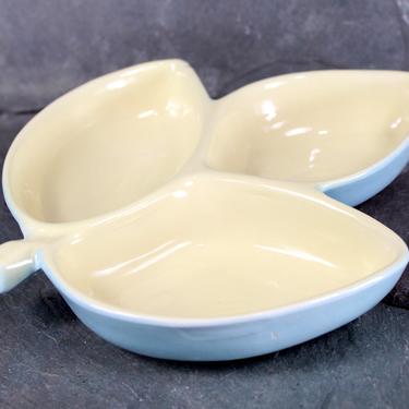 Hull Pottery Divided Leaf Dish - Divided Serving Dish - Pale Blue & Yellow - Hull USA 31 - Perfect for Snacks or Condiments FREE SHIPPING 