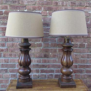 Pair of English Wooden Balustrade Lamps shade: 17" Diam. x 10.5"H