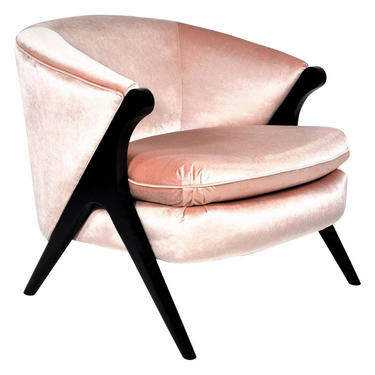 Midcentury Karpen Style Pink Velvet Lounge Chair 