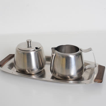 vintage stainless steel suagr and creamer set 