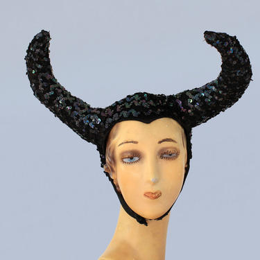 RARE 1940s 1950s SATAN Devil Horns Head Piece / Showgirl Theater Sculptural Devil Hat / 50s burlesque 