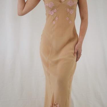 Vintage Silk Fairy Floral Long Slip Dress - Victoria’s Secret Tie Back Cut Out Dress 