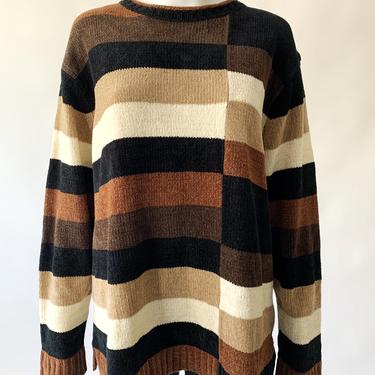 Super Soft Earthtone Color Block Chenille Sweater