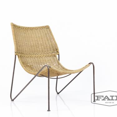 Metal and Wicker Lounge Chair/ Manner of Umanoff
