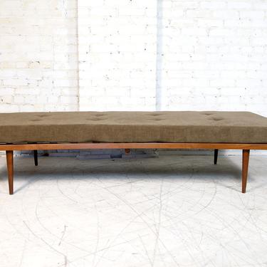 Vintage mcm wood framed sofa / daybed with new upholstery and foam | Free delivery in NYC and Hudson Valley areas 
