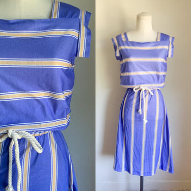 Vintage 1970s Periwinkle Blue Striped Sundress / M 