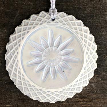 Modern Ceramic Star Ornament, Ceramic Wall Hanging, White Porcelain with Pale Blue/ Grey 