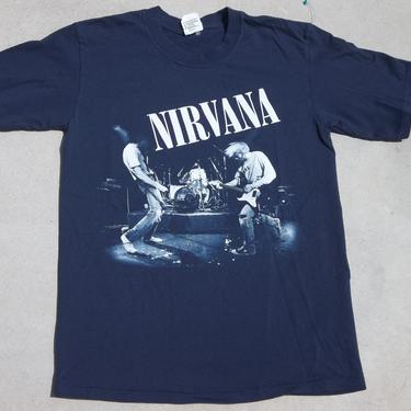 Vintage T-Shirt Nirvana Medium 2000s Live Medium Grunge Hard Rock Alternative Band Dark Blue 