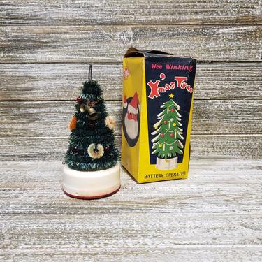 Vintage Wee Winking Xmas Tree w/ Box, Light Up Tiny Christmas Tree, Mid Century, Blinking Lights & Sound, Pigeon Japan, Vintage Christmas 