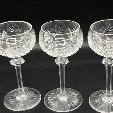 Vintage set of (3)  Sherry Cordial Glass Goblets Czech Bohemian -Hand  Cut to Clear 2.5 ounce Balloon shaped 