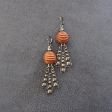 Hammered bronze earrings, geometric earrings, unique mid century modern earrings, ethnic earrings earrings, bohemian earrings, statement 2 
