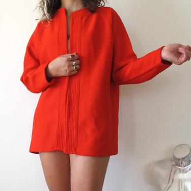 m/l vintage 1960s poly purl by hedy knits of california red polyester knit coat red jacket medium large red ladies cardigan 