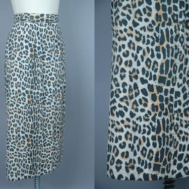 1960s Cotton Leopard Print Pencil Skirt | Vintage 60s High Waisted Slim Fitting Skirt | small 