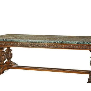 Antique Table, Library, Oak, Italian, Green Marble Top, Massive, 1800's 19th C.!!