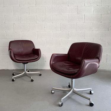 Pair of Mid Century Modern Leather Office Swivel Armchairs