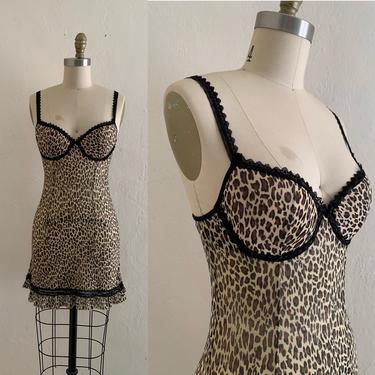 vintage 90's leopard print nightie // mesh lace slip dress 