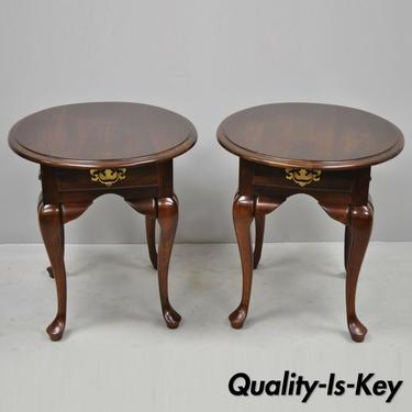 Pair of Cherry Queen Anne Style Oval Side End Lamp Tables by Cresent Furniture