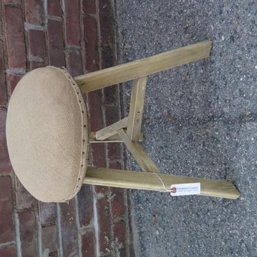 Reclaimed Elm Stool with Upholstered Burlap Seat