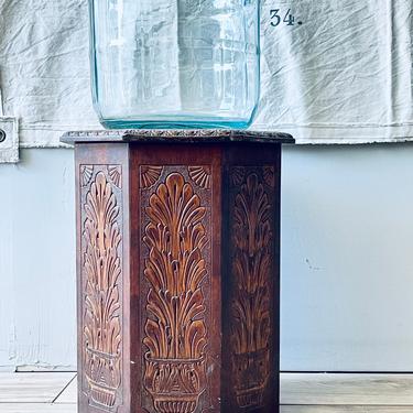 Carved Octagon Side Table | Boho Wood Table | Plant Pattern | Leaf Pattern | Sun | India | Mexico | Rustic | Plant Stand 