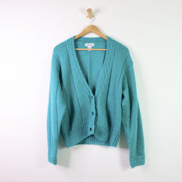 Vintage 80's Green Mohair Oversized Long Cardigan Sweater, Gallagher, Size Medium 