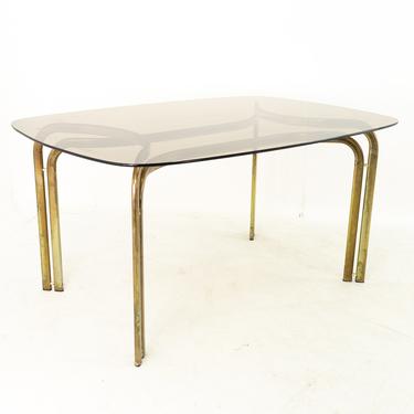 Milo Baughman Style Mid Century Brass and Glass Dining Table - mcm 