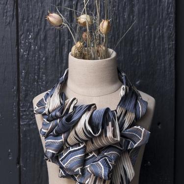Taupe and Blue Striped Aster Silk Ascot