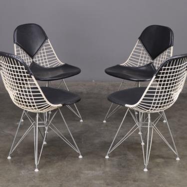 4 Eames Bikini Chairs DKR-2 White Wire with Eiffel Base 
