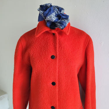 Brilliant Red 1950s Hudson Bay Coat 36 Bust Vintage Outerwear Mackinaw 