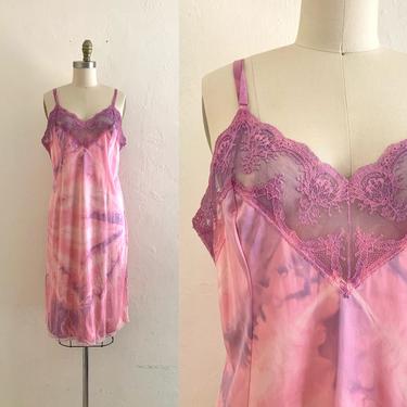 vintage pink tie dye lace slip dress // tie dye cover up 