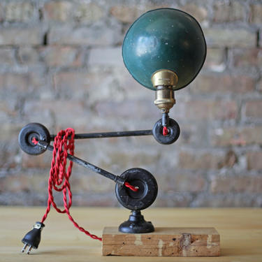 unique wall or desk lamp by Hubbell, vintage industrial machinist 