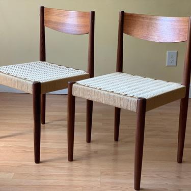Set of two Frem Rojle Teak Dining Chair or desk chair in New Danish Paper Cord, newly woven. 