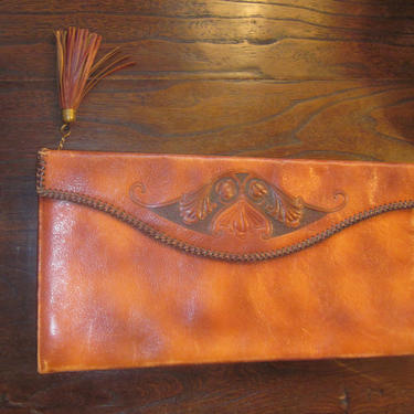 Vintage Meeker Made Embossed Leather Clutch Purse 