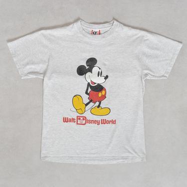 DISNEY WORLD TEE Vintage Mickey Mouse Official Walt Disney World Tourist Heather Grey Cotton T-Shirt 90's Oversize / Large 