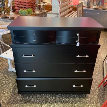  Black painted mid century chest of drawers. 40” x 19.5” x 42”