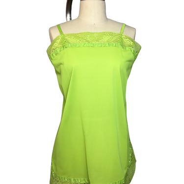 1960s Lime Green Nylon and Lace Maidenform Dress Slip 