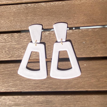 Funky White Hoop Polymer Clay Statement Earrings [Lightweight] 