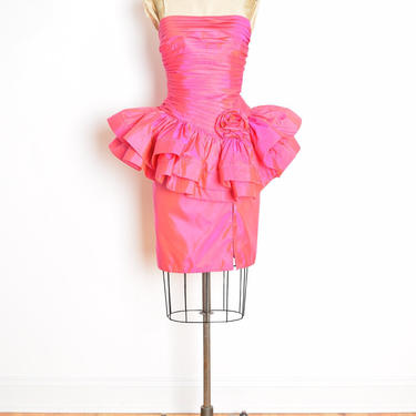vintage 80s prom dress TADASHI pink sculptural peplum strapless cocktail party S clothing 