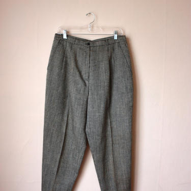 80s Checkerboard Trousers Pants Black White Gray High Waisted Size L 