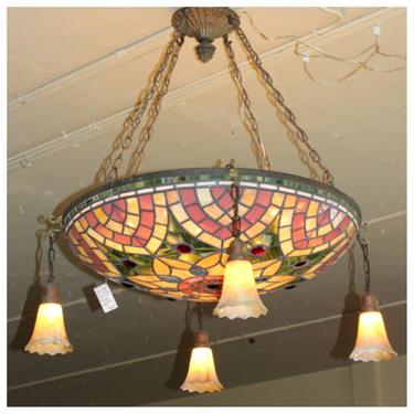 A7367 Antique Stained & Jeweled Glass Ceiling Bowl Light Fixture Chandelier Tiffany Style 