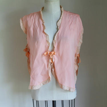 Vintage 1920s Pink Cold Rayon Bed Jacket / M 