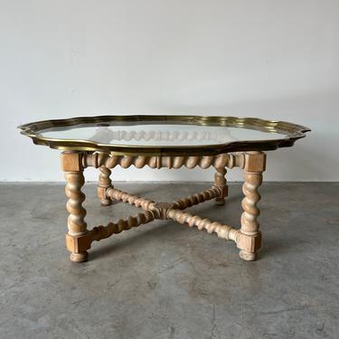 Hollywood Regency Baker Furniture Barley Twist Glass Top Coffee Table 