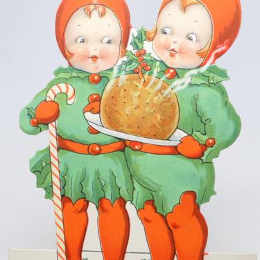 Antique 1917 Hollikids Christmas Joys Stand-up, Vintage Die Cut Card Stand Up, Campbell Art Co 
