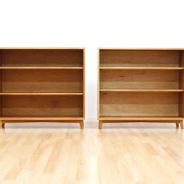 Mid Century Oak Bookcases Bookshelves Pair 