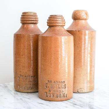 3 Vintage J. Mills &amp; Sons London Glazed Demijohn Bottles (Sold Separately) 